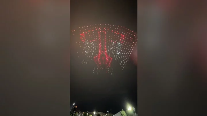 F1 cars projected into sky as drone show lights up Las Vegas ahead of grand prix