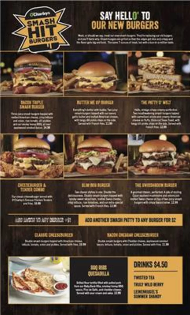 O’Charley’s Announces New “Smash Hit” Burger Lineup