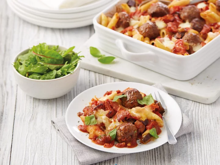 Midweek meals: Baked pasta Siciliana with meatballs
