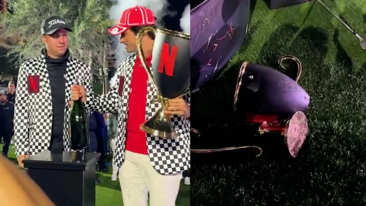 Netflix Cup: Carlos Sainz breaks trophy during F1 and golf crossover event