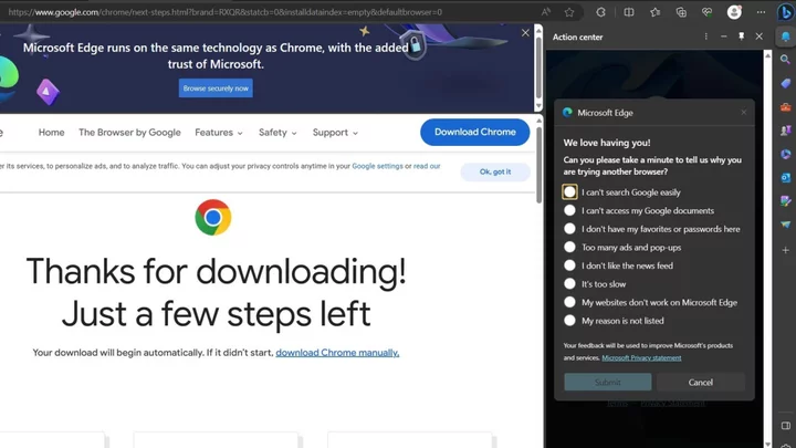 Google Chrome users: Microsoft Edge wants to know why you don't want it
