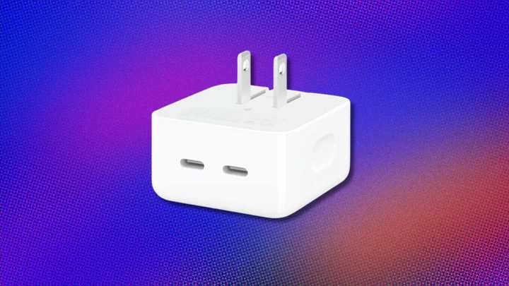 Charge two devices at once with the compact Apple 35W USB-C dual power adapter